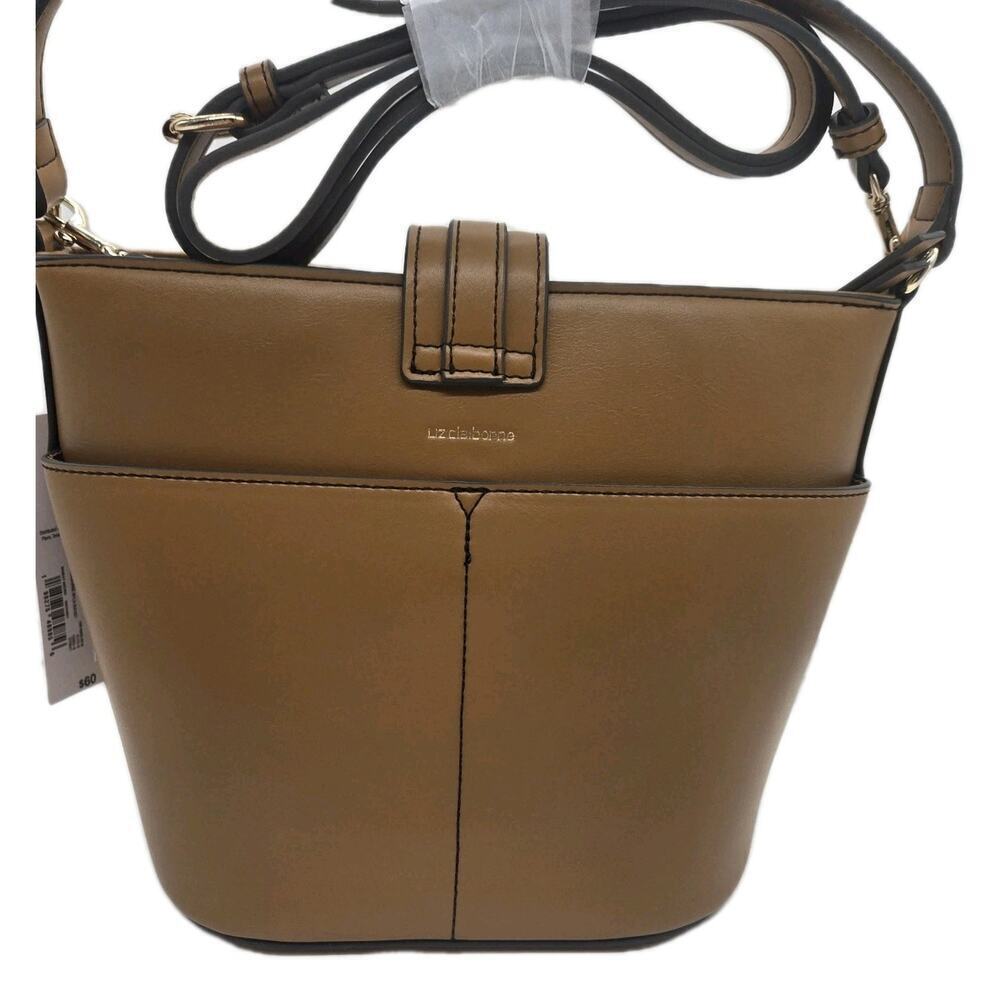 Liz Claiborne Myla Bucket Bag Brown Micro Shoulder Crossbody NWT Suede Look Clas - Picture 2 of 11